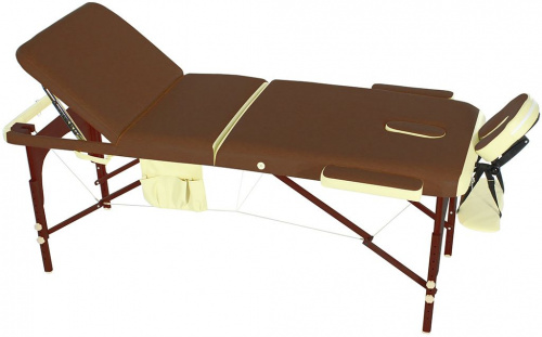 Стол массажный переносной с деревянной рамой JF-AY01 3-секционный коричневый/кремовый