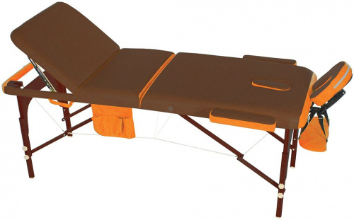 Стол массажный переносной с деревянной рамой JF-AY01 3-секционный коричневый/оранжевый